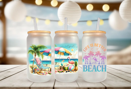 Life Is Better At The Beach Glass Can