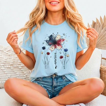 America Faith Freedom Pride 1776–2026 Floral Tee | Bella Canvas 3001