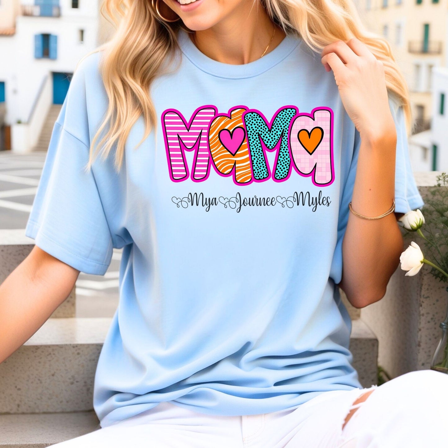 MAMA Custom Kids Names Bella Canvas Tee
