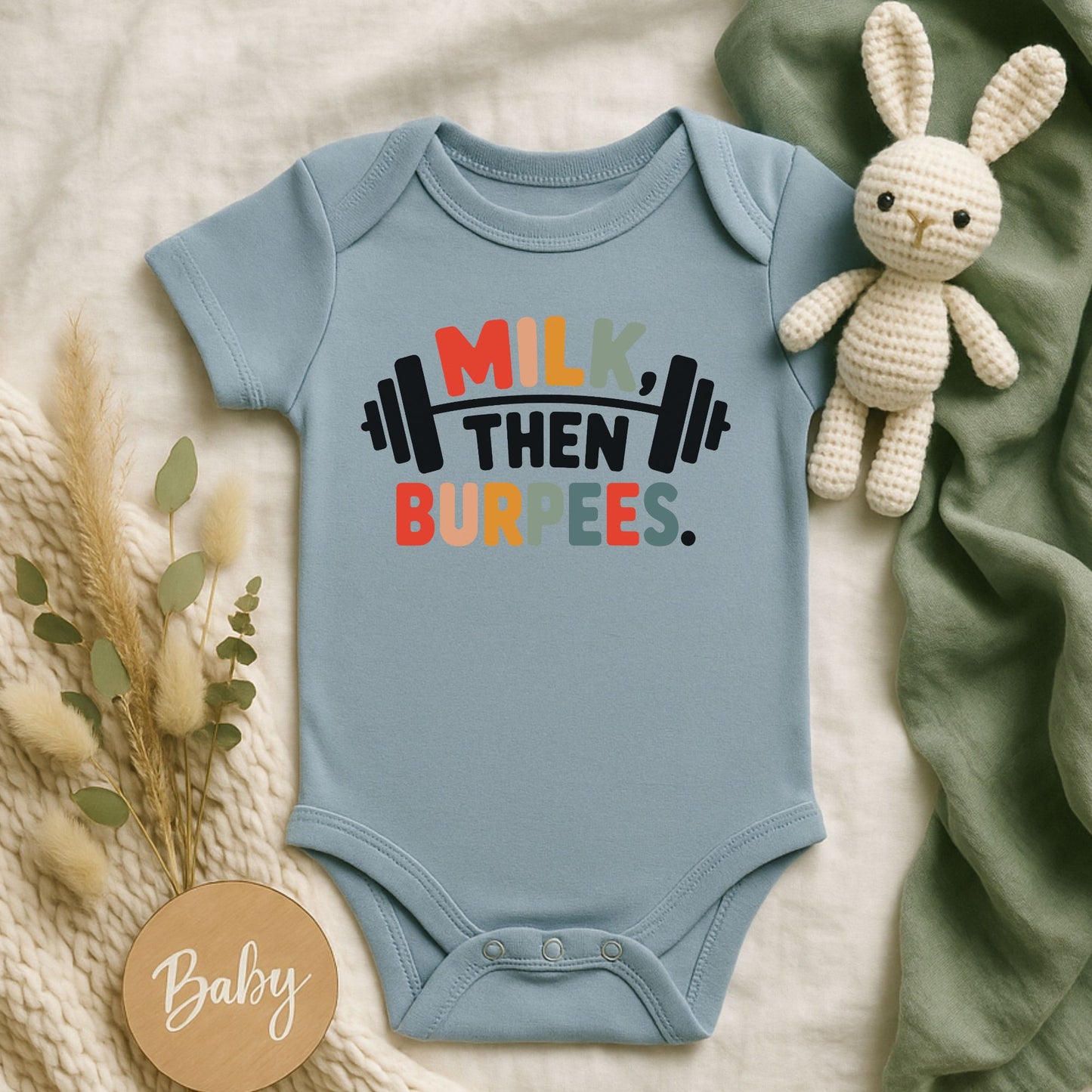 Milk Then Burpees | Rabbit Skins Baby Onesie | DTF Print
