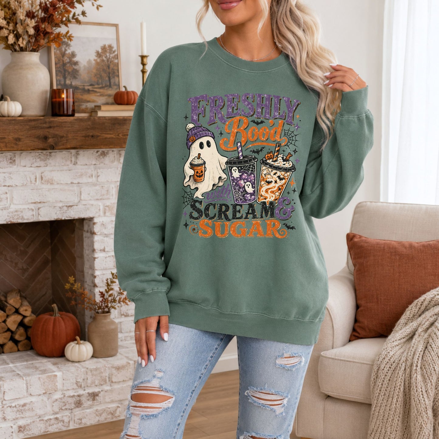 Freshly Boo'd With Scream and Sugar Comfort Colors Tee or Sweatshirt