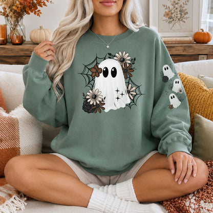 Ghost with Sleeve Ghosties Comfort Colors 1566 Sweatshirt | Halloween Sweatshirt