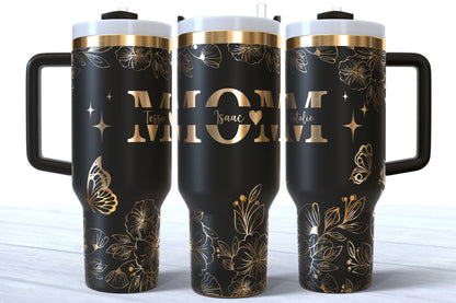 Mother's Day Personalized Makerflo Tumbler | Kids Name | MOM | Silver, Gold & Rainbow Plated