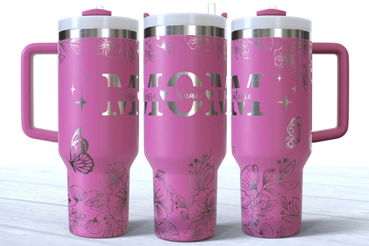 Mother's Day Personalized Makerflo Tumbler | Kids Name | MOM | Silver, Gold & Rainbow Plated