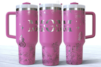 Mother's Day Personalized Makerflo Tumbler | Kids Name | MOM | Silver, Gold & Rainbow Plated