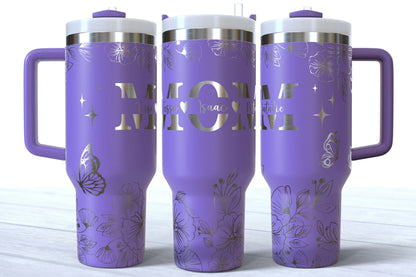 Mother's Day Personalized Makerflo Tumbler | Kids Name | MOM | Silver, Gold & Rainbow Plated