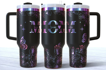 Mother's Day Personalized Makerflo Tumbler | Kids Name | MOM | Silver, Gold & Rainbow Plated