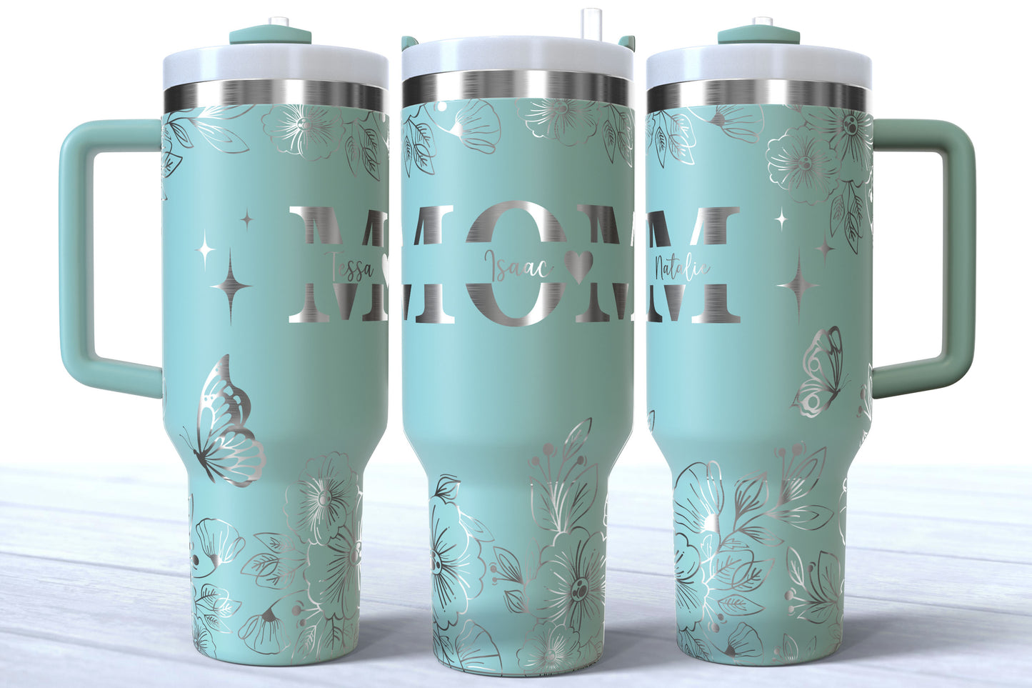 Floral MOM 40oz Hogg Tumbler | Personalized Kids Names | Spring Pastel Colors