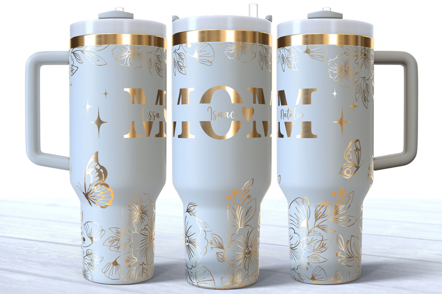 Mother's Day Personalized Makerflo Tumbler | Kids Name | MOM | Silver, Gold & Rainbow Plated