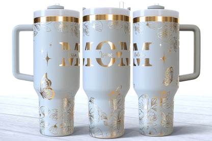 Mother's Day Personalized Makerflo Tumbler | Kids Name | MOM | Silver, Gold & Rainbow Plated