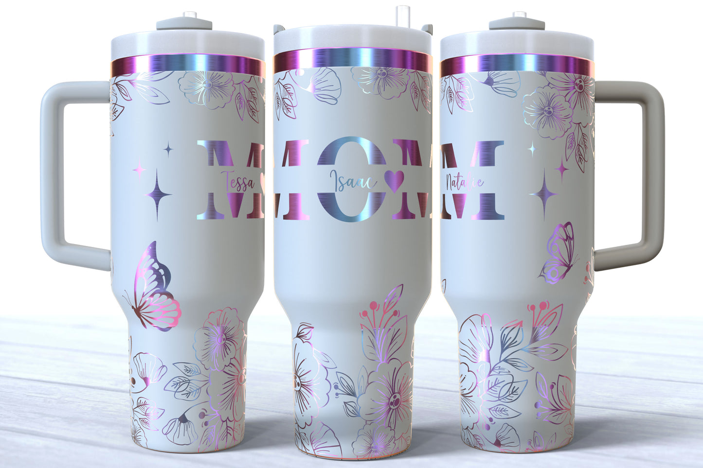 Mother's Day Personalized Makerflo Tumbler | Kids Name | MOM | Silver, Gold & Rainbow Plated