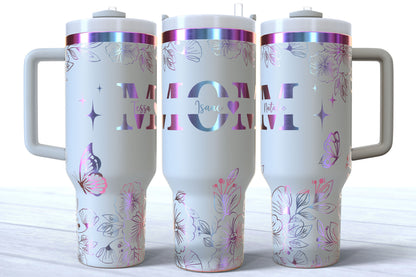 Mother's Day Personalized Makerflo Tumbler | Kids Name | MOM | Silver, Gold & Rainbow Plated