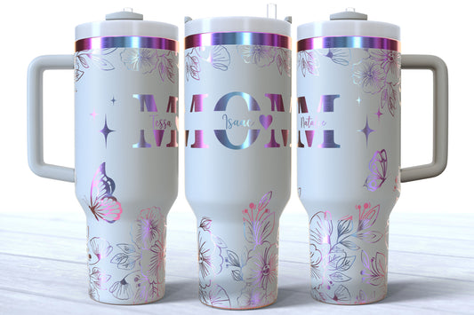 Mother's Day Personalized Makerflo Tumbler | Kids Name | MOM | Silver, Gold & Rainbow Plated