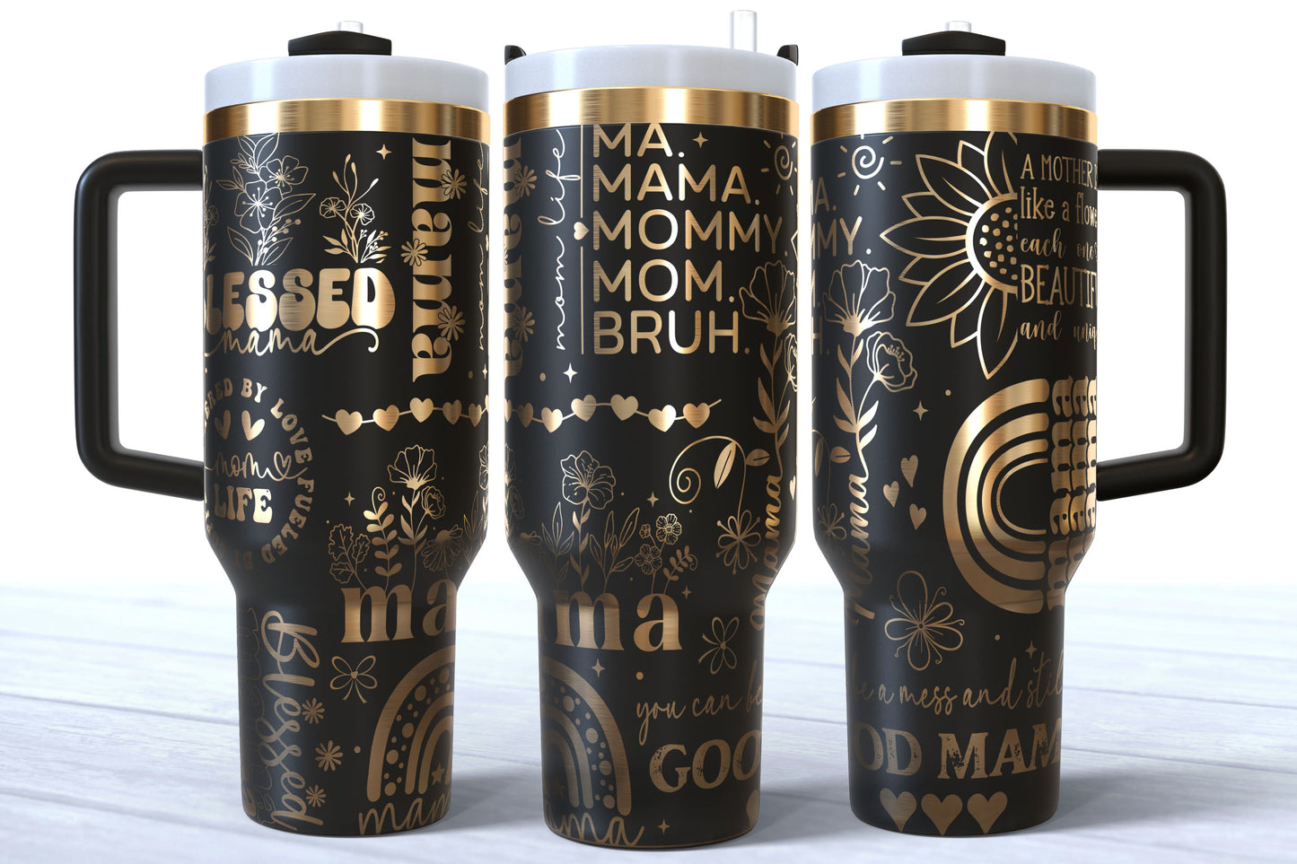 Ma, Mama, Mommy, Mom, Bruh Laser Engraved Makerflo Tumbler |Silver, Gold & Rainbow Plated