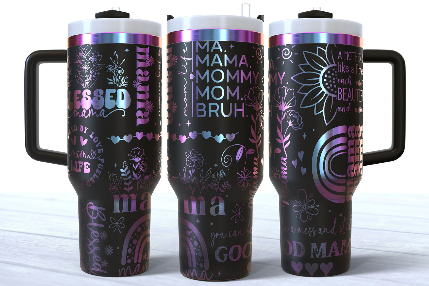 Ma, Mama, Mommy, Mom, Bruh Laser Engraved Makerflo Tumbler |Silver, Gold & Rainbow Plated