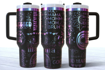 Ma, Mama, Mommy, Mom, Bruh Laser Engraved Makerflo Tumbler |Silver, Gold & Rainbow Plated