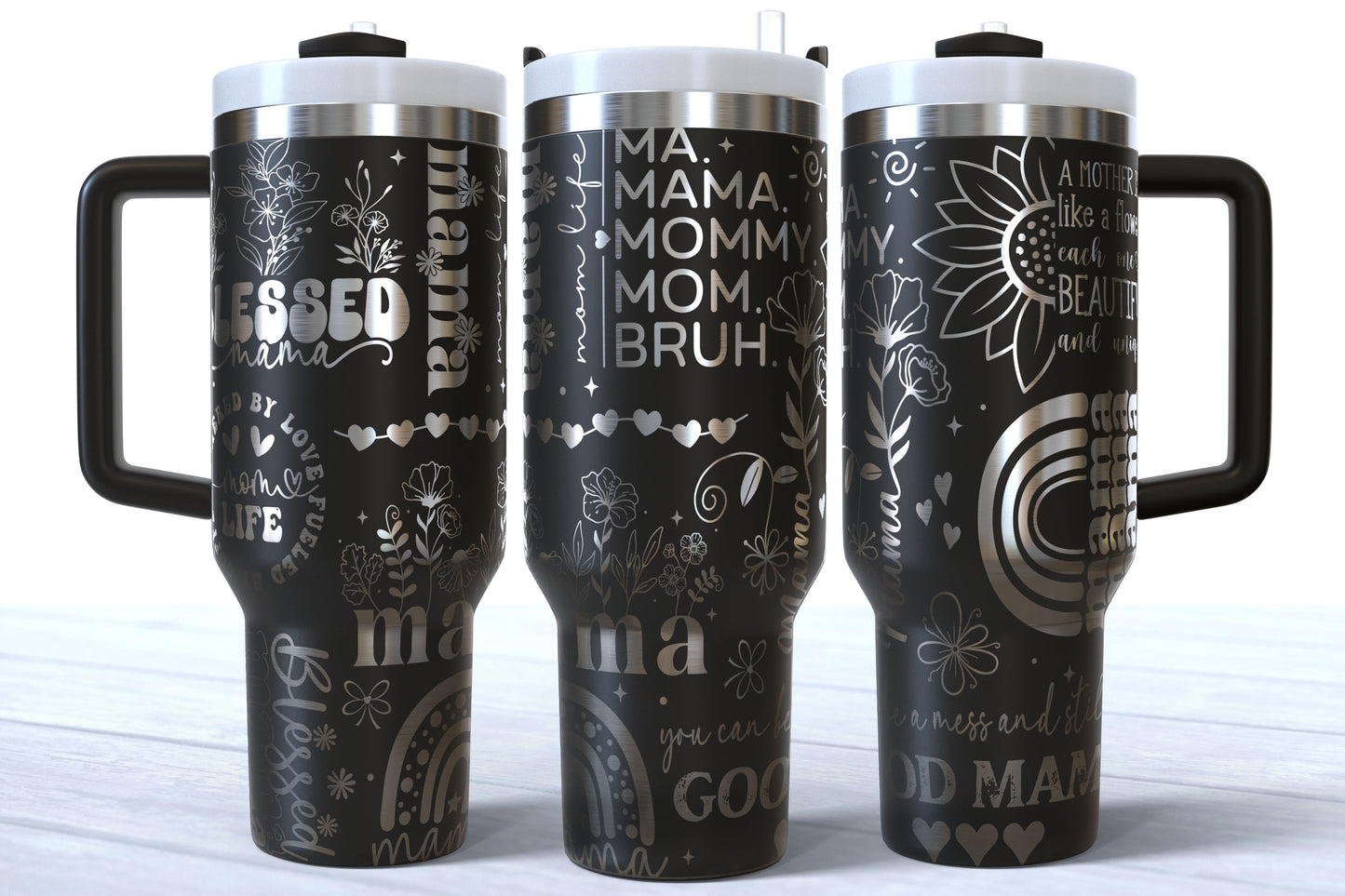 Ma, Mama, Mommy, Mom, Bruh Laser Engraved Makerflo Tumbler |Silver, Gold & Rainbow Plated