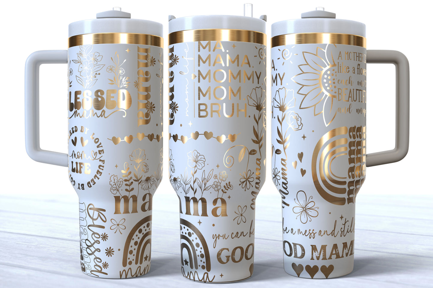 Ma, Mama, Mommy, Mom, Bruh Laser Engraved Makerflo Tumbler |Silver, Gold & Rainbow Plated