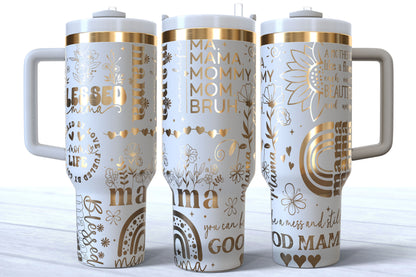 Ma, Mama, Mommy, Mom, Bruh Laser Engraved Makerflo Tumbler |Silver, Gold & Rainbow Plated