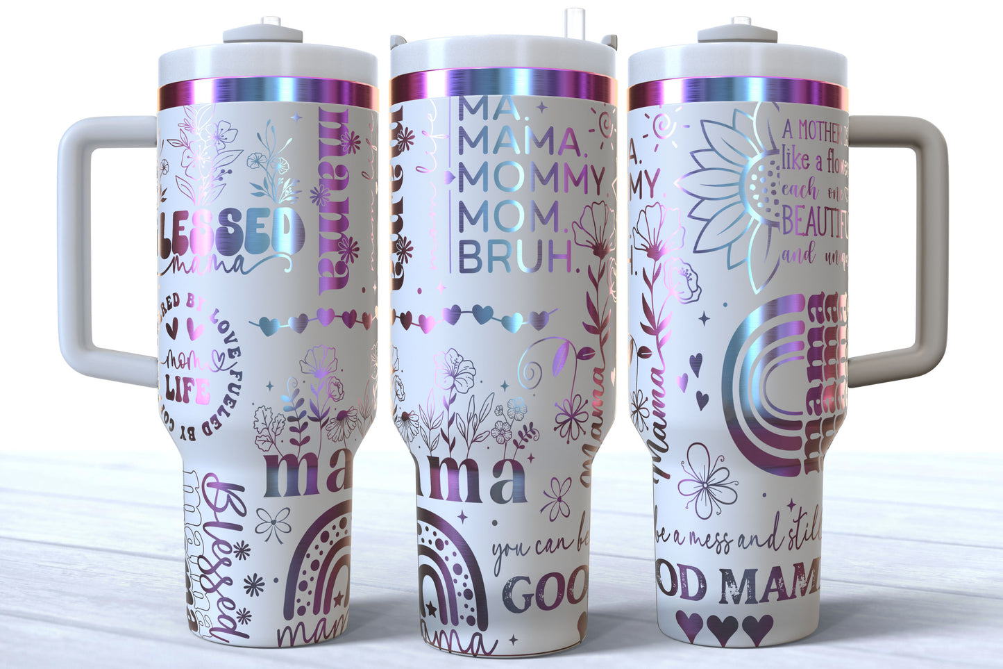 Ma, Mama, Mommy, Mom, Bruh Laser Engraved Makerflo Tumbler |Silver, Gold & Rainbow Plated