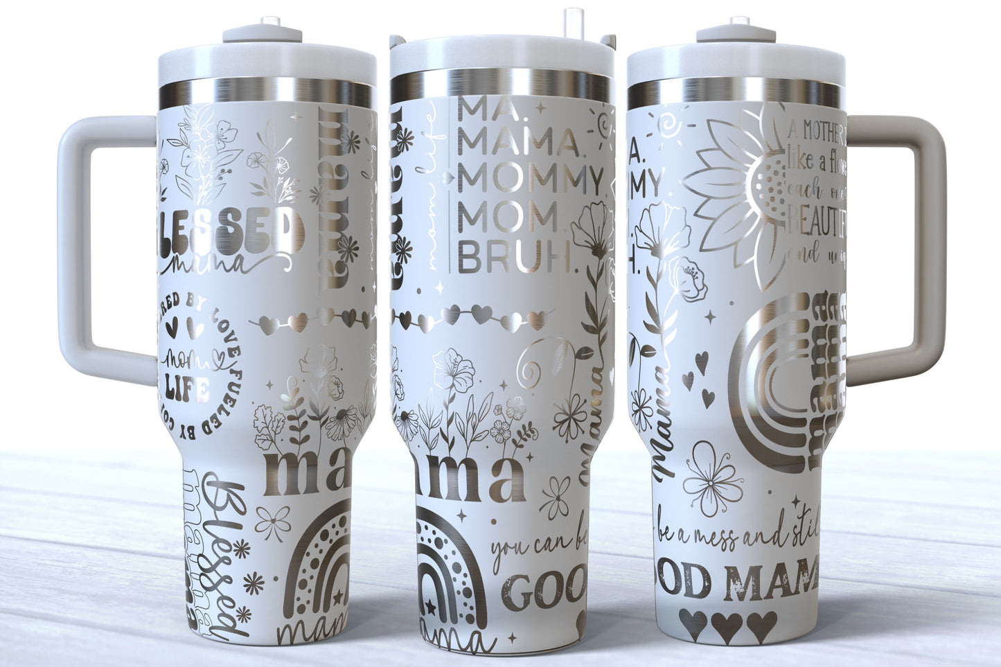 Ma, Mama, Mommy, Mom, Bruh Laser Engraved Makerflo Tumbler |Silver, Gold & Rainbow Plated