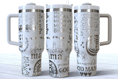 Ma, Mama, Mommy, Mom, Bruh Laser Engraved Makerflo Tumbler |Silver, Gold & Rainbow Plated