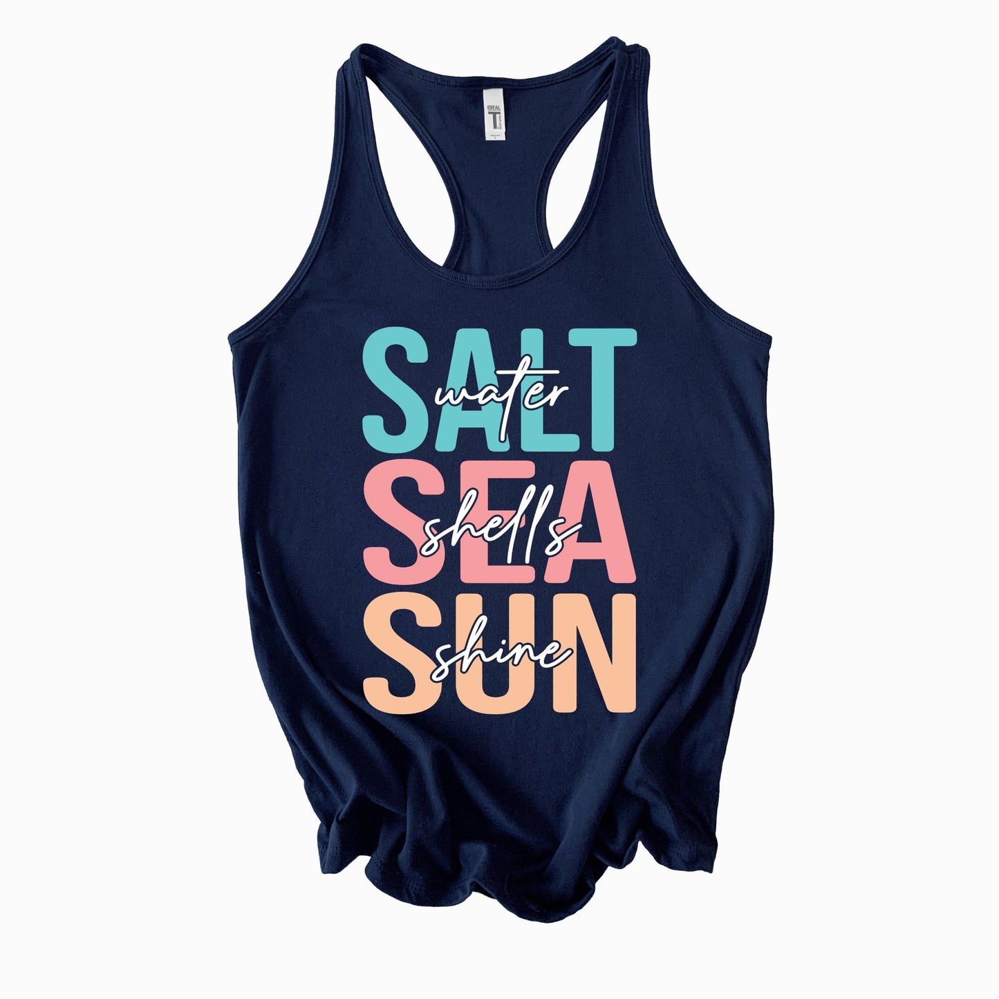 Saltwater, Seashells, Sunshine Ladies Racerback Tank – Next Level 1553