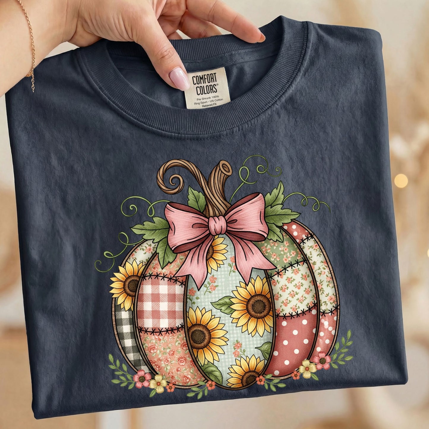 Pink Patchwork Pumpkin Comfort Colors Tee – Peanut Bubba Print Shop