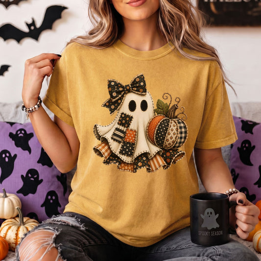 Patchwork Ghost Halloween Comfort Colors Tee, Long Sleeve or Sweatshirt | C1717, 4410 & 1566
