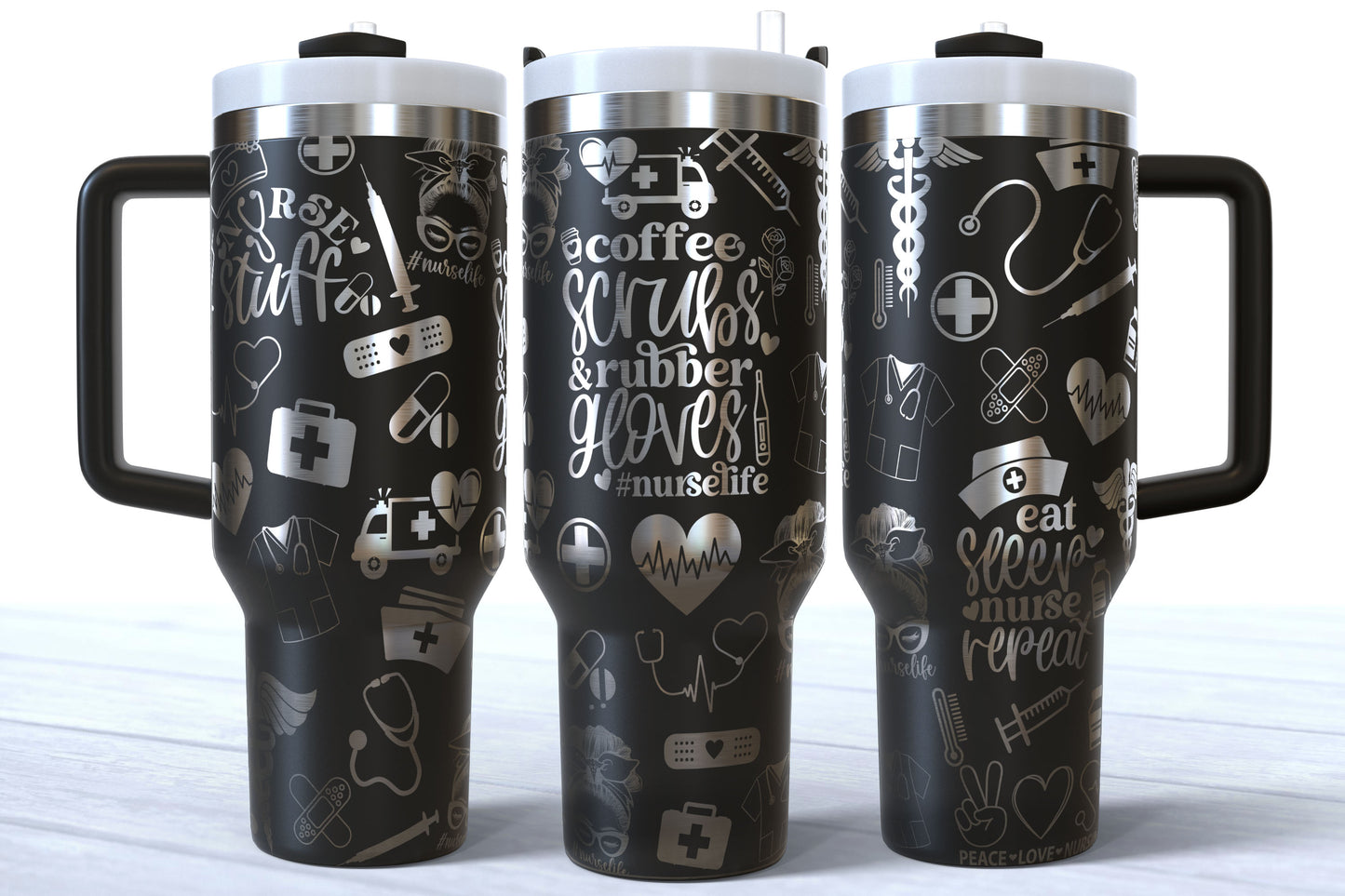 Nurse Doodles Laser Engraved Makerflo Tumbler | Silver, Gold & Rainbow Plated