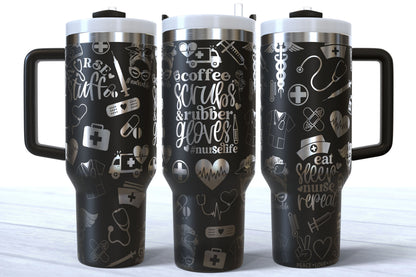 Nurse Doodles Laser Engraved Makerflo Tumbler | Silver, Gold & Rainbow Plated