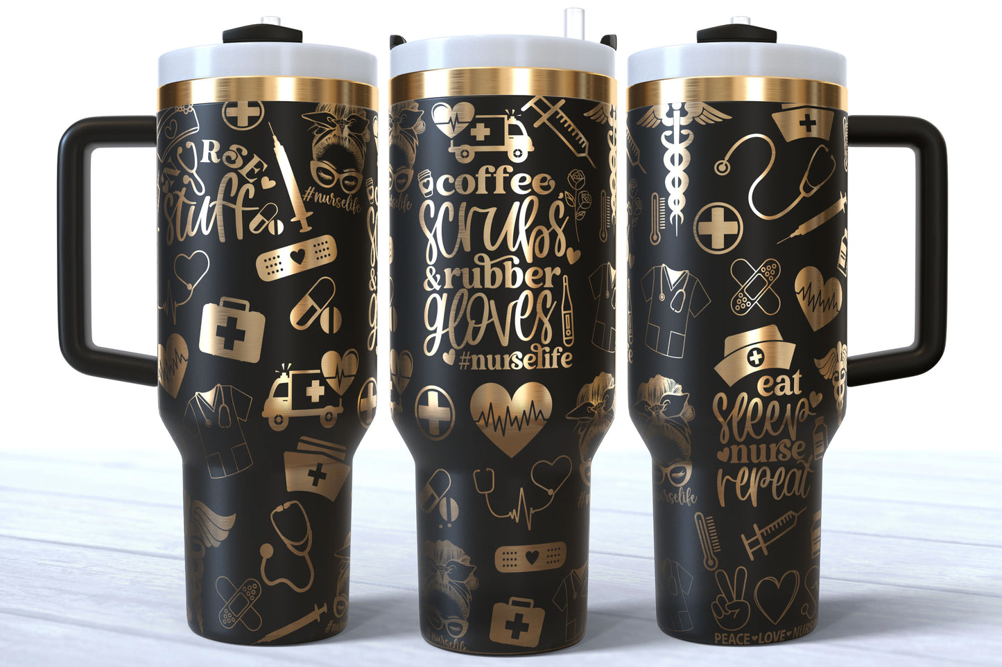 Nurse Doodles Laser Engraved Makerflo Tumbler | Silver, Gold & Rainbow Plated