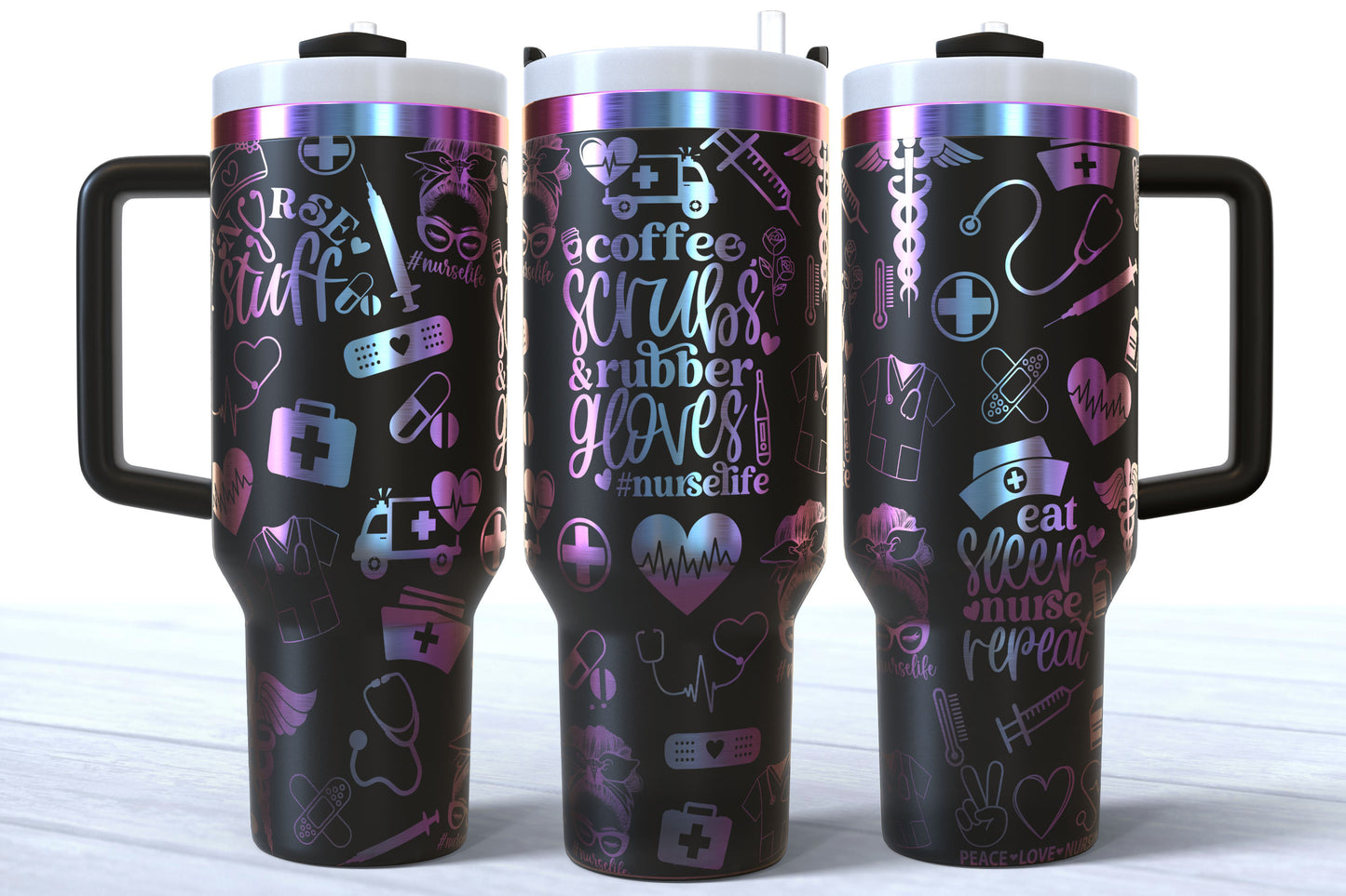 Nurse Doodles Laser Engraved Makerflo Tumbler | Silver, Gold & Rainbow Plated
