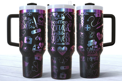Nurse Doodles Laser Engraved Makerflo Tumbler | Silver, Gold & Rainbow Plated
