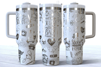 Nurse Doodles Laser Engraved Makerflo Tumbler | Silver, Gold & Rainbow Plated