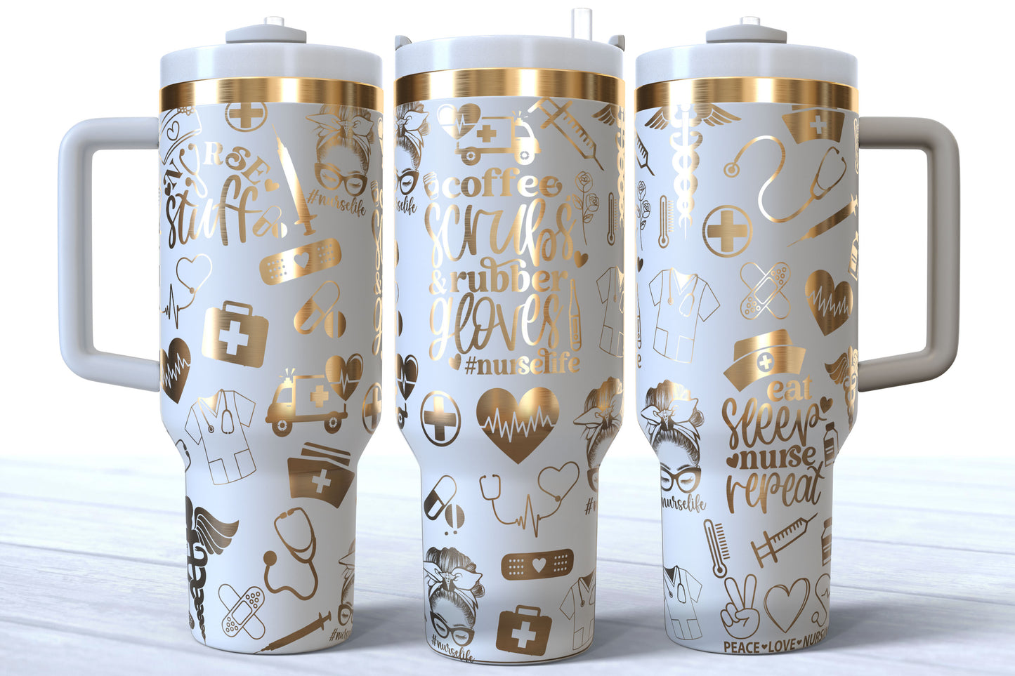 Nurse Doodles Laser Engraved Makerflo Tumbler | Silver, Gold & Rainbow Plated