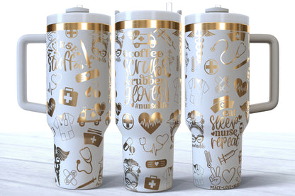 Nurse Doodles Laser Engraved Makerflo Tumbler | Silver, Gold & Rainbow Plated