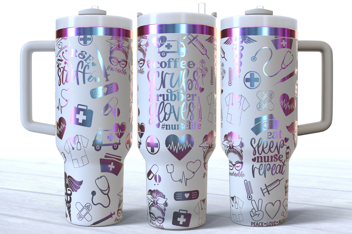 Nurse Doodles Laser Engraved Makerflo Tumbler | Silver, Gold & Rainbow Plated