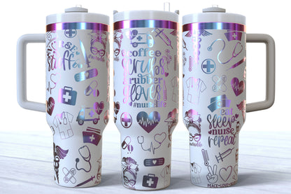 Nurse Doodles Laser Engraved Makerflo Tumbler | Silver, Gold & Rainbow Plated