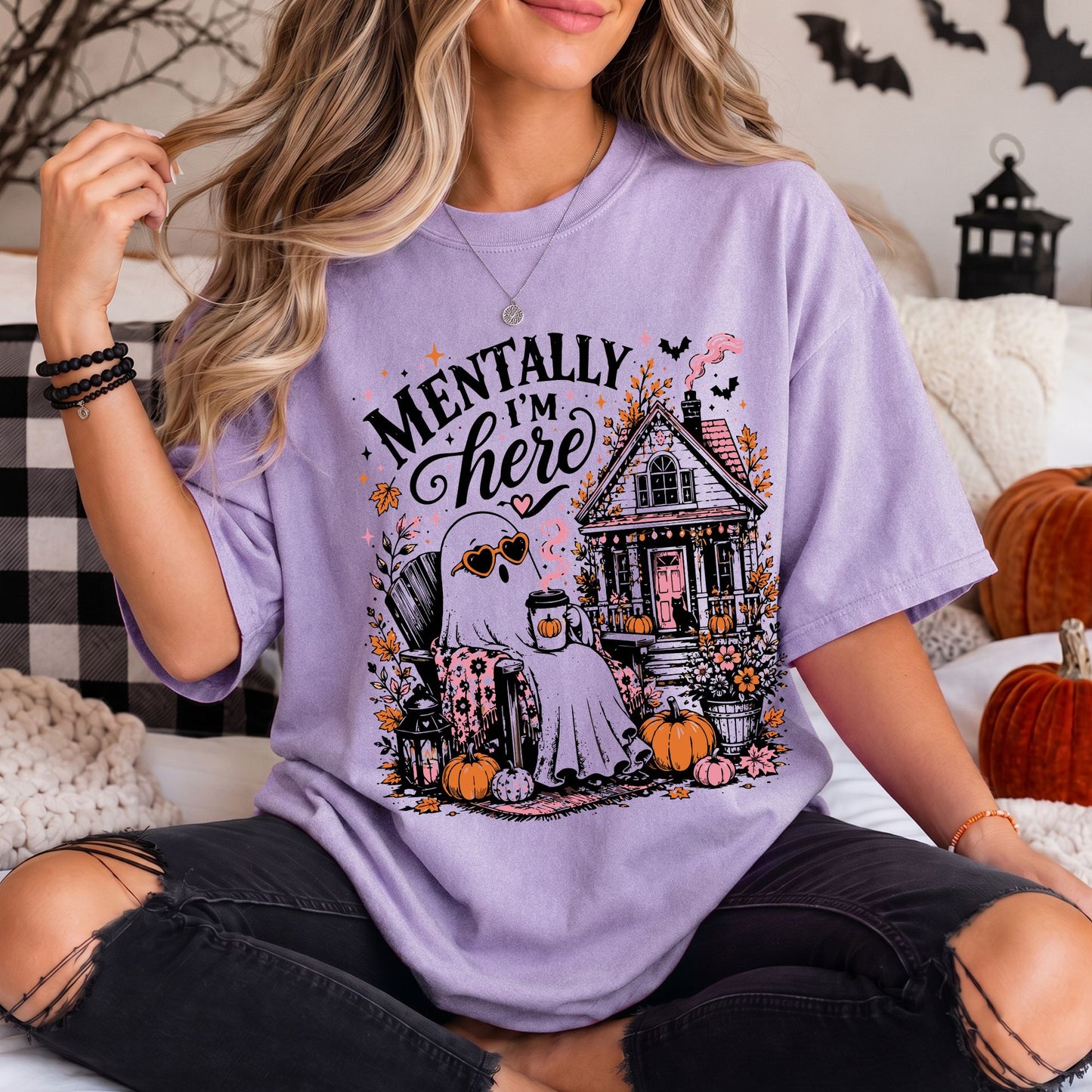Summerween Ghost Shirt, Mentally I'm Here Tee, Comfort Colors