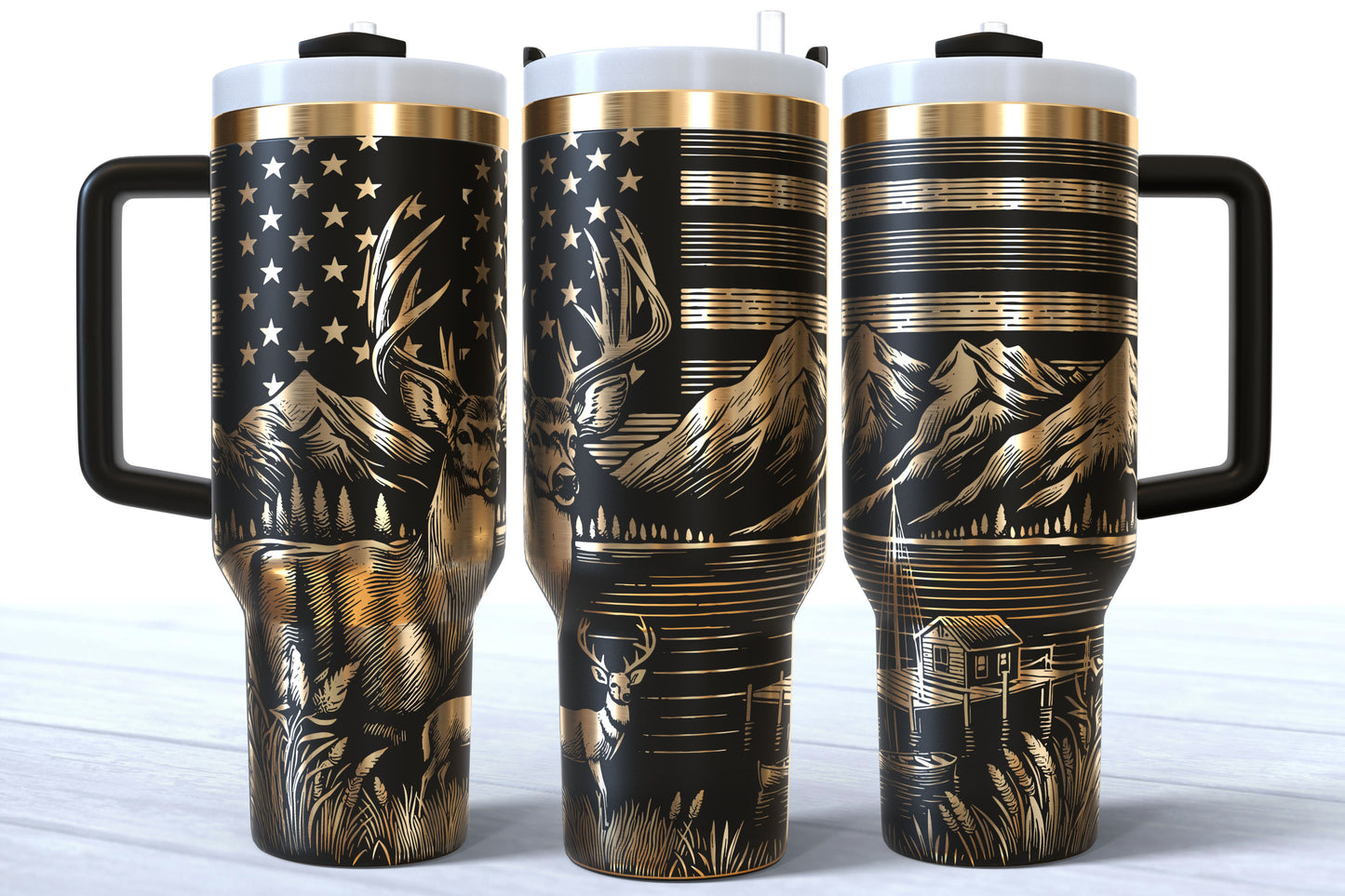 Hunt Fish Laser Engraved Makerflo Tumbler | Silver, Gold & Rainbow Plated