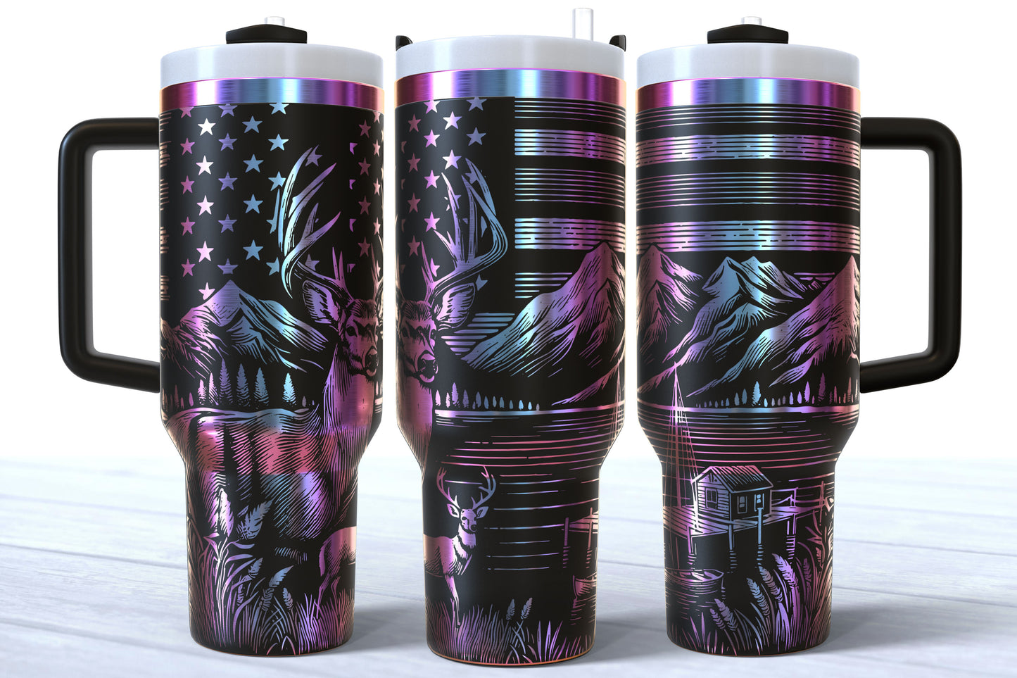 Hunt Fish Laser Engraved Makerflo Tumbler | Silver, Gold & Rainbow Plated