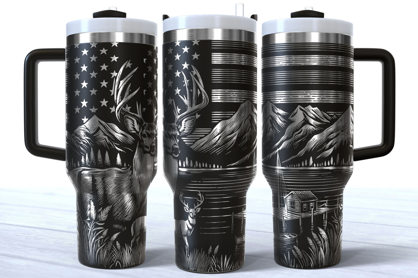 Hunt Fish Laser Engraved Makerflo Tumbler | Silver, Gold & Rainbow Plated