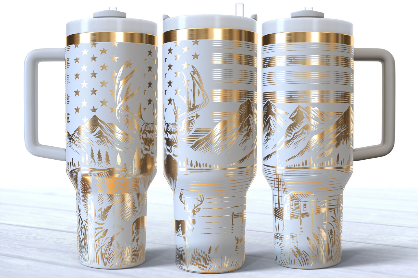 Hunt Fish Laser Engraved Makerflo Tumbler | Silver, Gold & Rainbow Plated