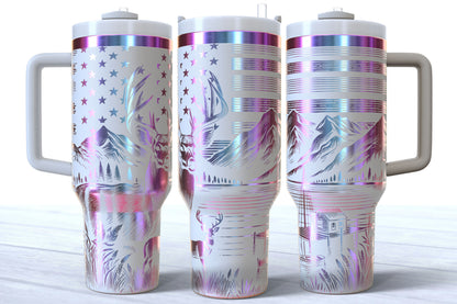 Hunt Fish Laser Engraved Makerflo Tumbler | Silver, Gold & Rainbow Plated