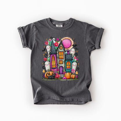 Cute Haunted House Kids Comfort Colors Tee | Youth XS–XL