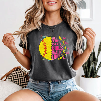 Pretty Girls Walk Like This - Softball Comfort Colors Vintage Heavyweight Tee