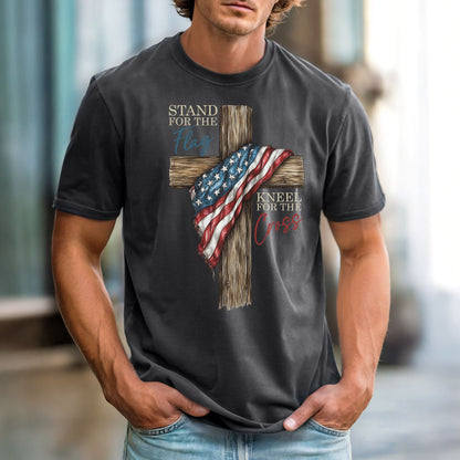 Stand For the Flag, Kneel for the Cross Comfort Colors Vintage Heavyweight Unisex Tee