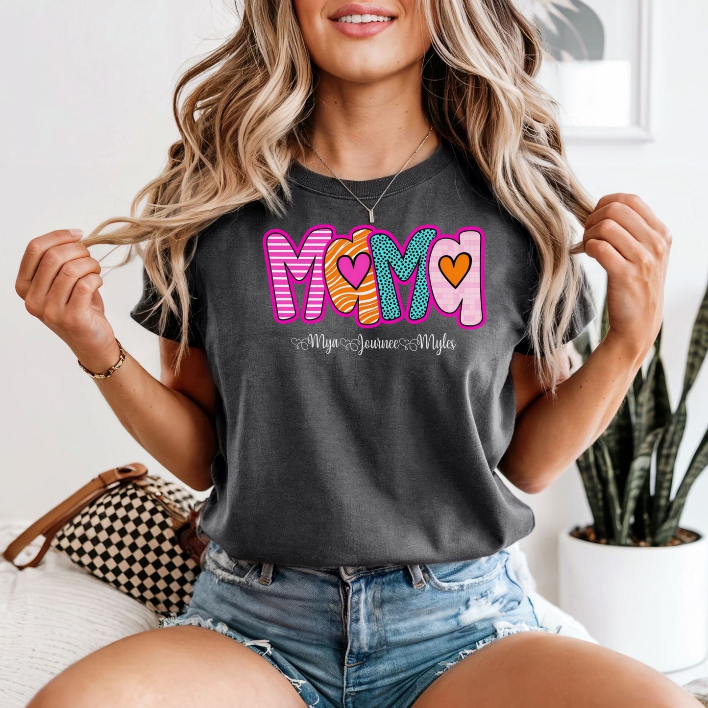 MAMA Custom Kids Names Comfort Colors Tee