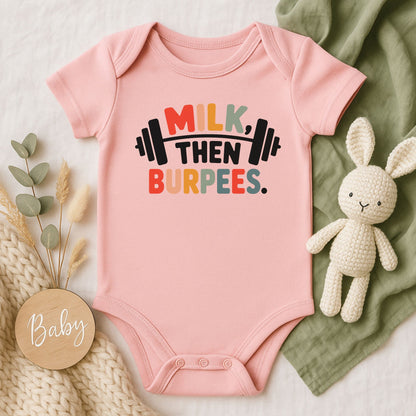 Milk Then Burpees | Rabbit Skins Baby Onesie | DTF Print